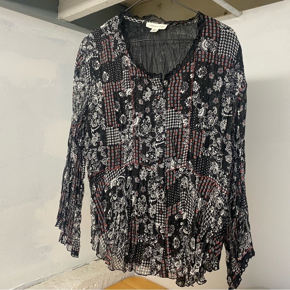 Women’s Coldwater Creek black , white, chiffon shell blouse,size M - Picture 1 of 10